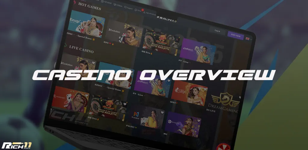 A vibrant online casino interface showcasing a wide variety of games at Rich11 Casino, ideal for Indian players.