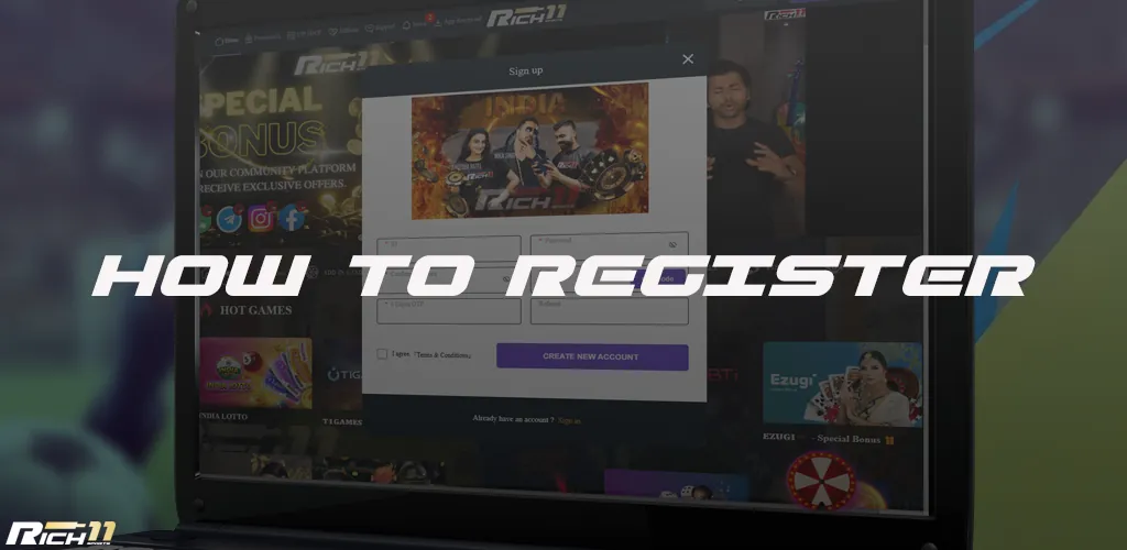 Indian user registering on Rich11 mobile